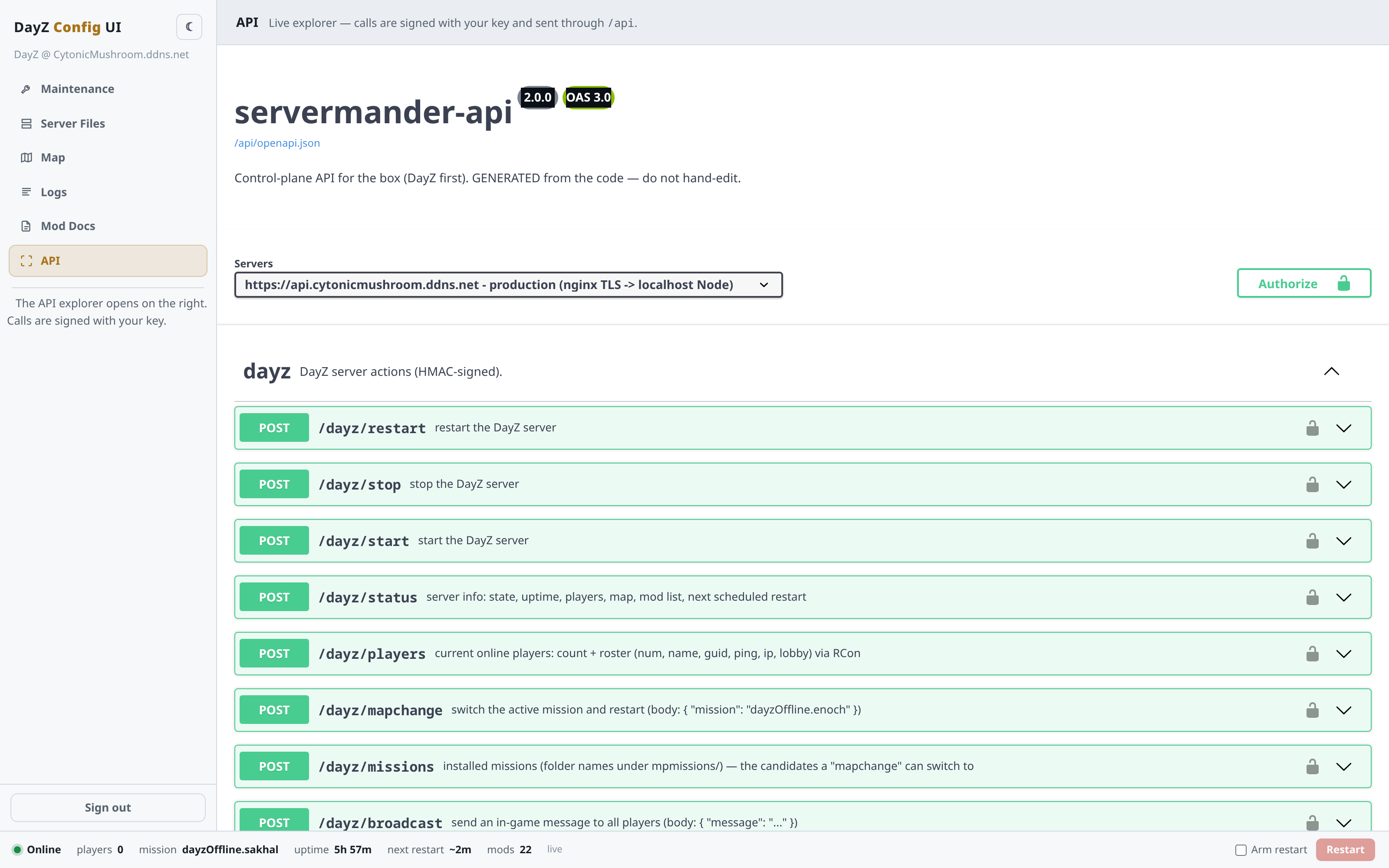 The API tab - the interactive endpoint reference